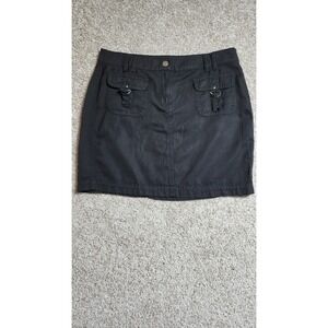 WHBM Black Cargo Mini Skirt Utility Style W/ Silver D-Ring Pockets Size 8